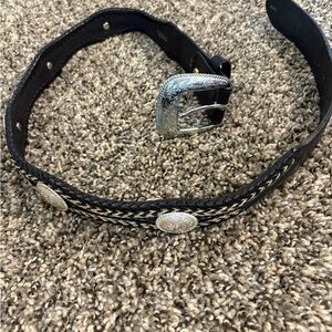 TONY LAMA Leather Belt Embellished Silver Braided Horse Hair